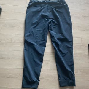 Navy Blue Mac Weldon travel pants.